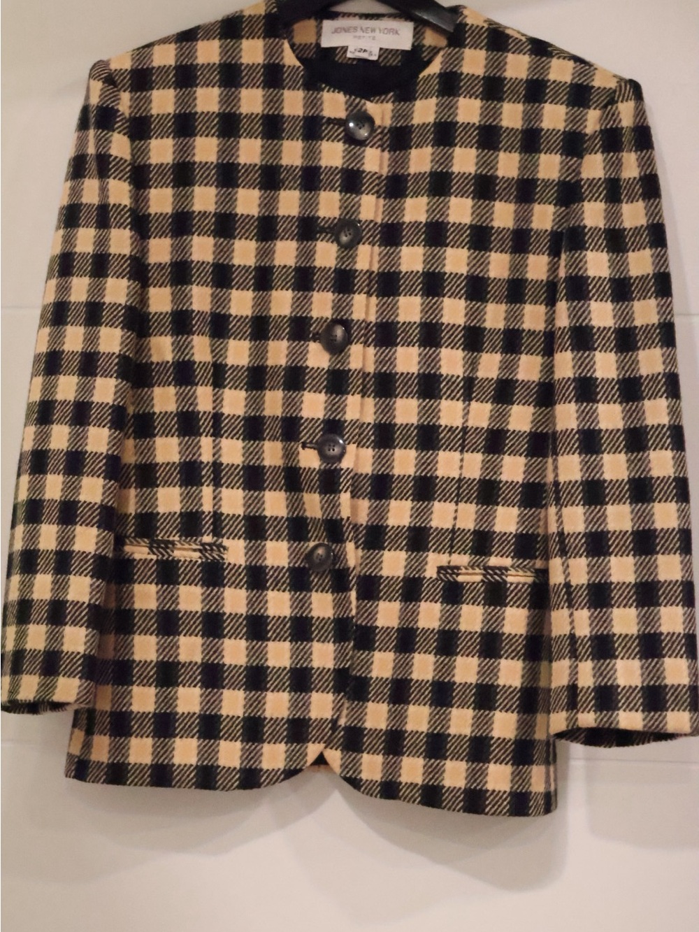 Vintage Jones New York Petite Plaid Wool Jacket 2P Made in USA